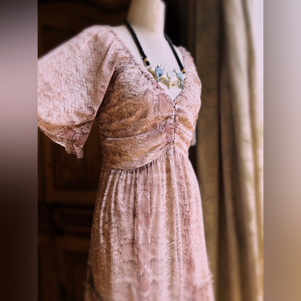 Anthropology Maeve Snake Print Tiered Midi Dress Boho NWT 178.00 Size M